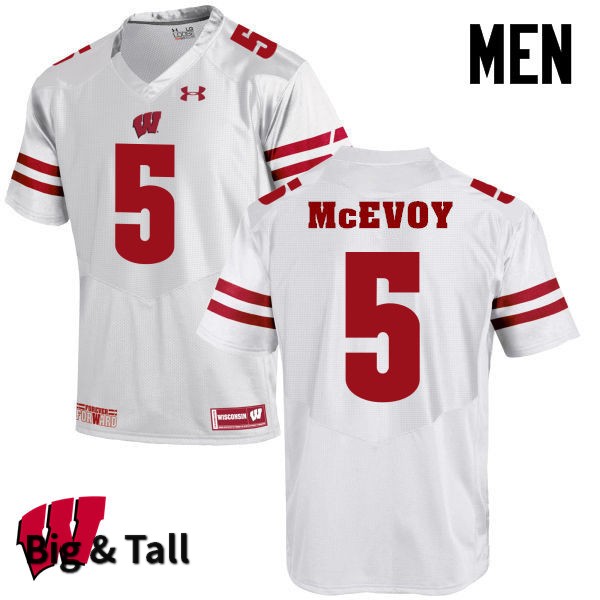 Wisconsin Badgers Men's #5 Tanner McEvoy NCAA Under Armour Authentic White Big & Tall College Stitched Football Jersey YX40R45CG